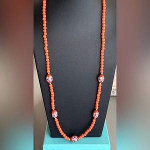 Orange Cloisonné Necklace and Bracelet Set